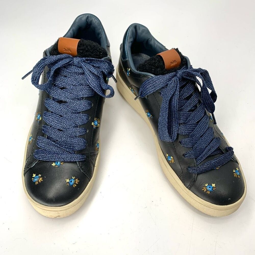 Coach prairie genuine leather sneakers blue floral sz 8 g1366 womens